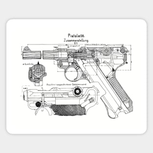 WW2 Luger P08 Weapon Blueprint Magnet